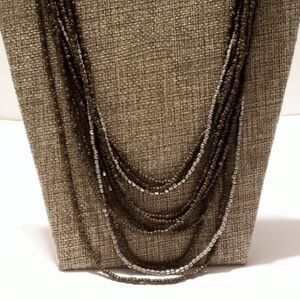 Long Olive Green Seed Bead Multi Strand Layered Necklace